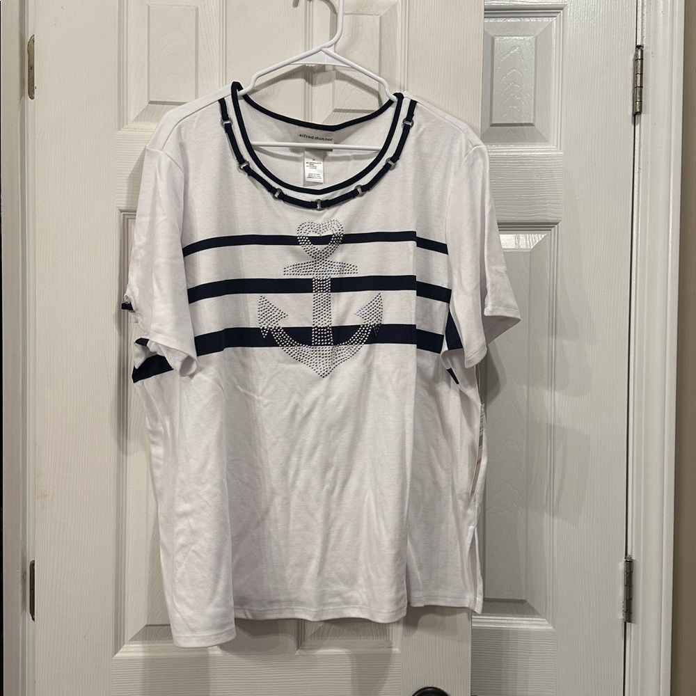 Alfred Dunner White Tee with Navy Neck Trim